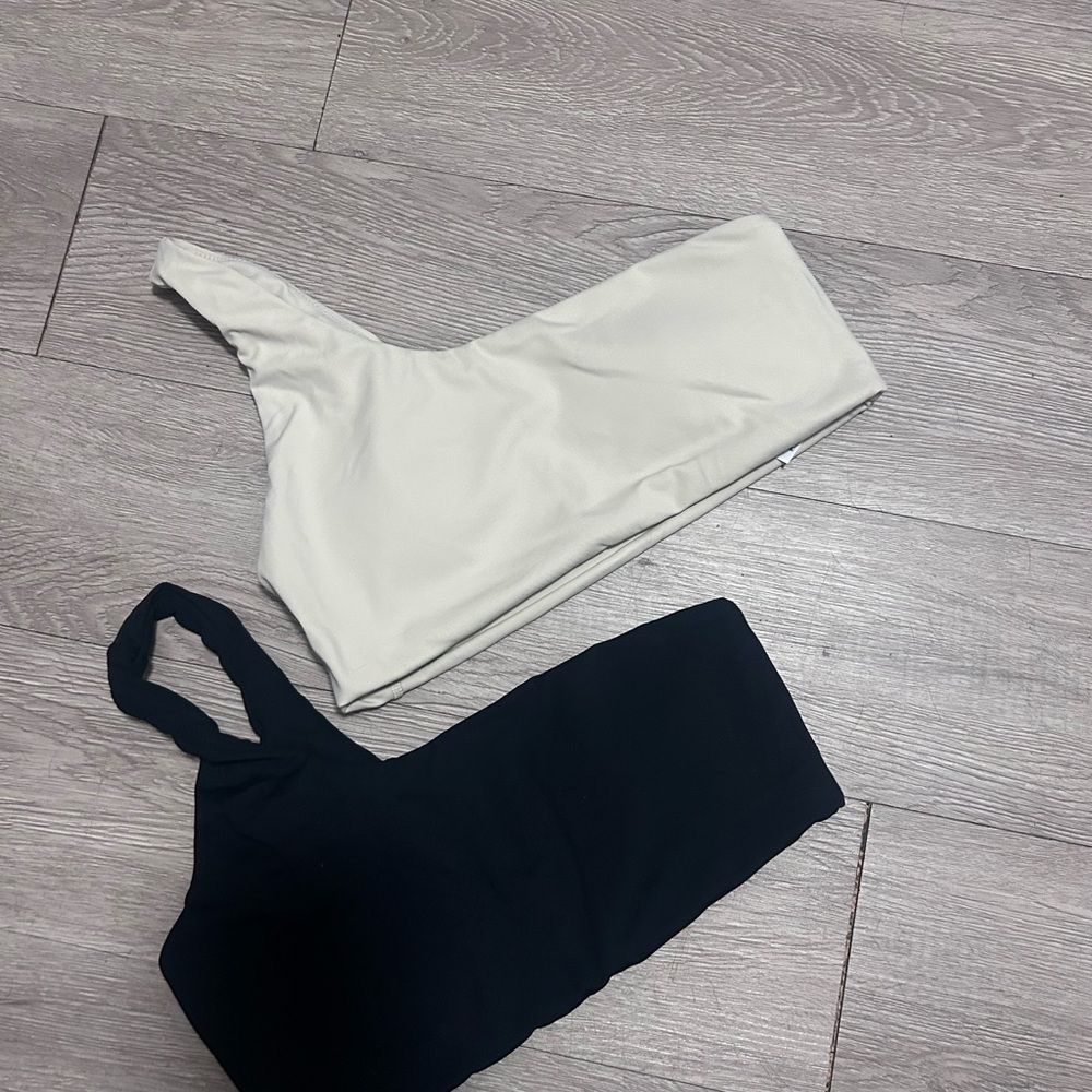 Women’s One-Shoulder Sports Bra - Black & Cream